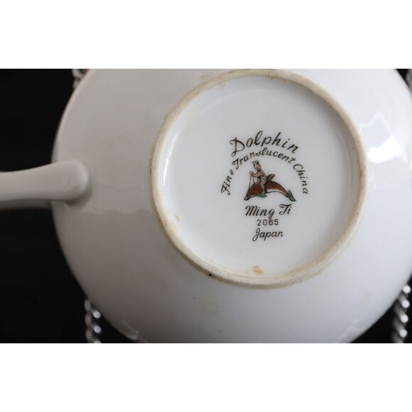 Vintage China Sugar Bowl & Lid Ming Ti By Dolphin Orange Flowers On Edge - Picture 3 of 8